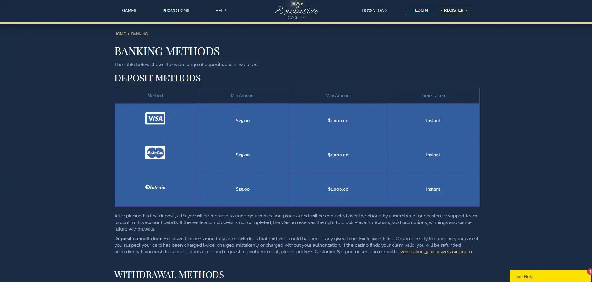 Exclusive Casino Payment Methods