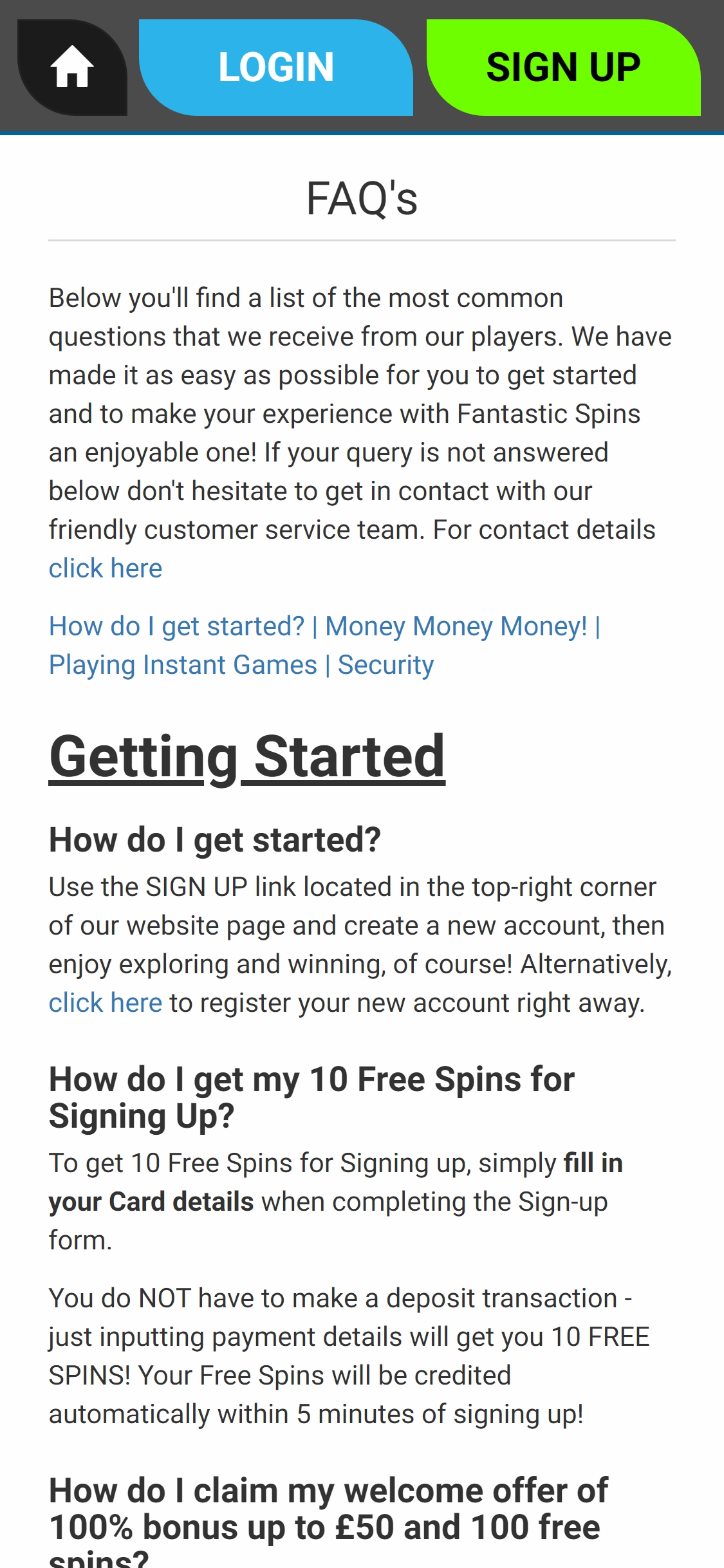 Fantastic Spins Casino Mobile Support Review