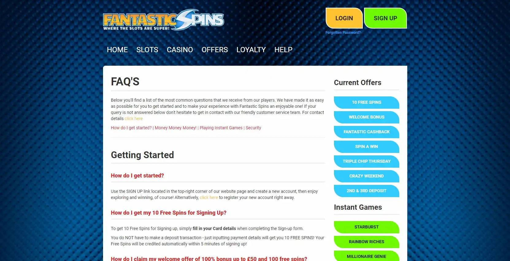 Fantastic Spins Casino Support