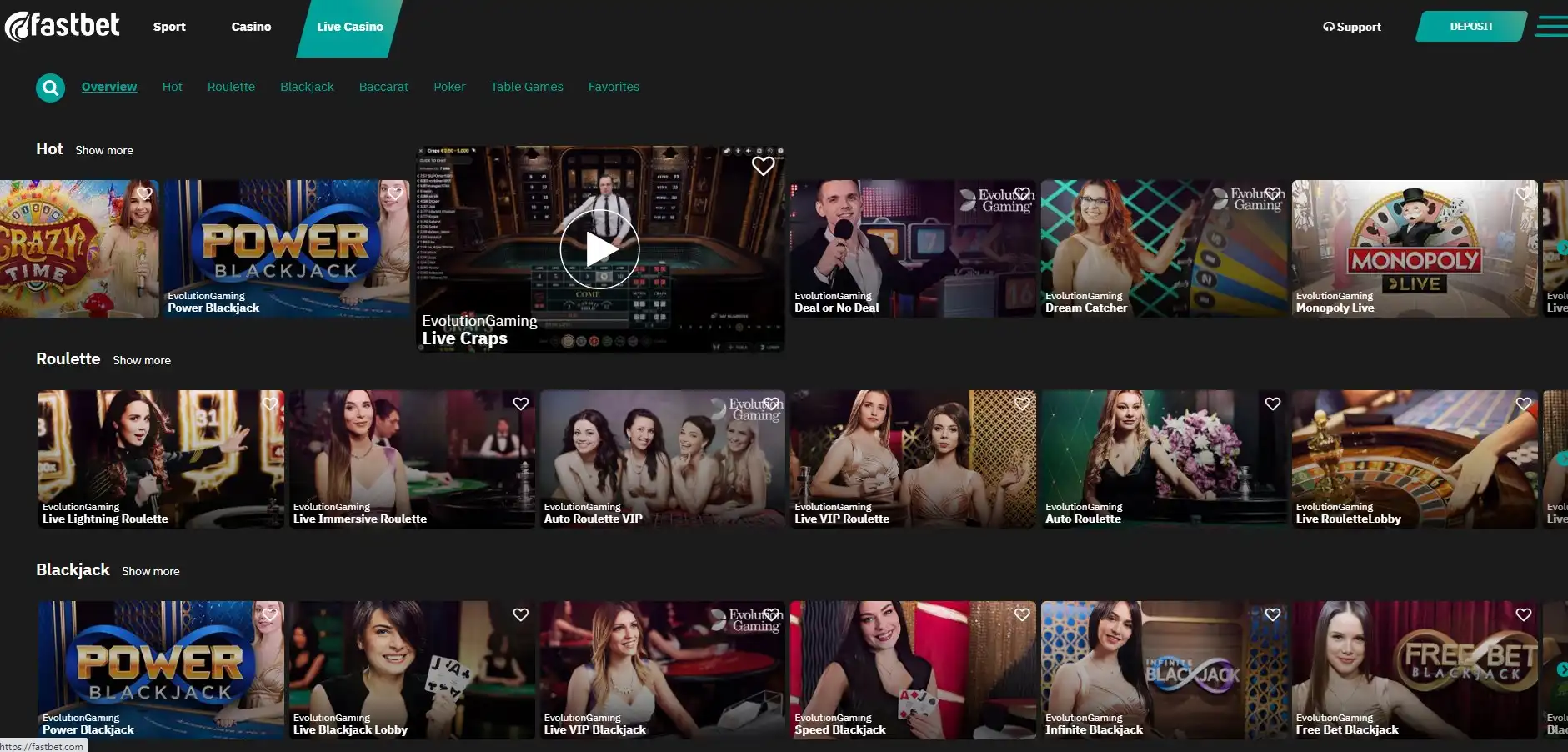 Fastbet Casino Live Dealer Games