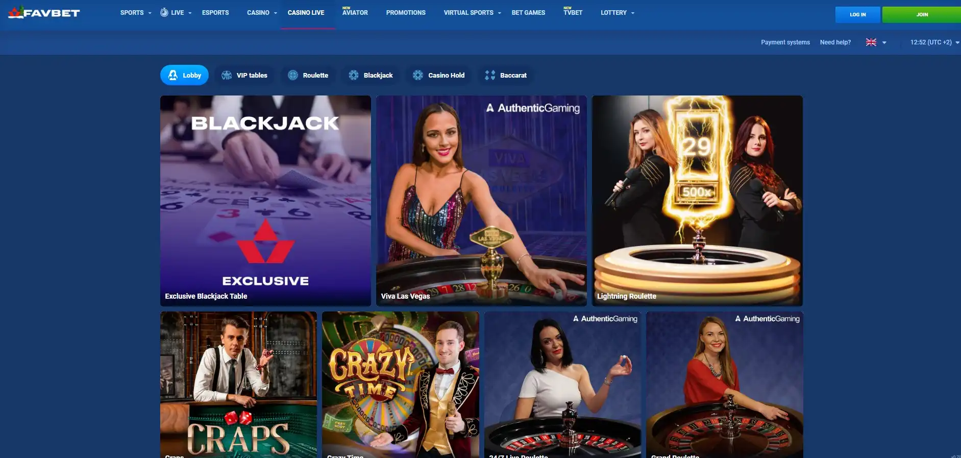 Favbet Casino Live Dealer Games