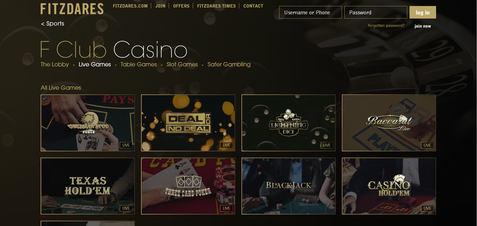 Fitzdares Casino Live Dealer Games