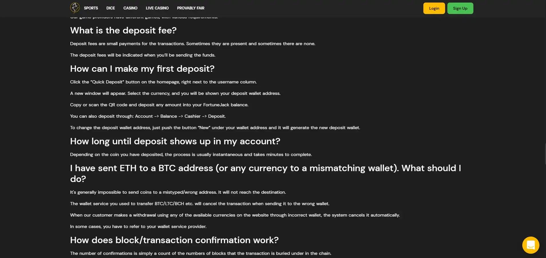 FortuneJack Casino Payment Methods