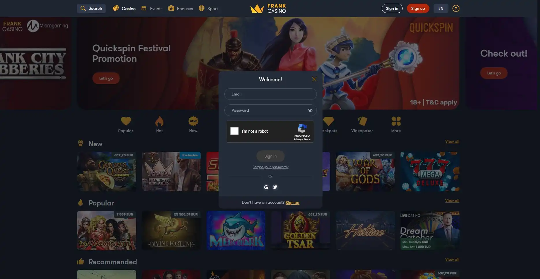 Frank Casino Login