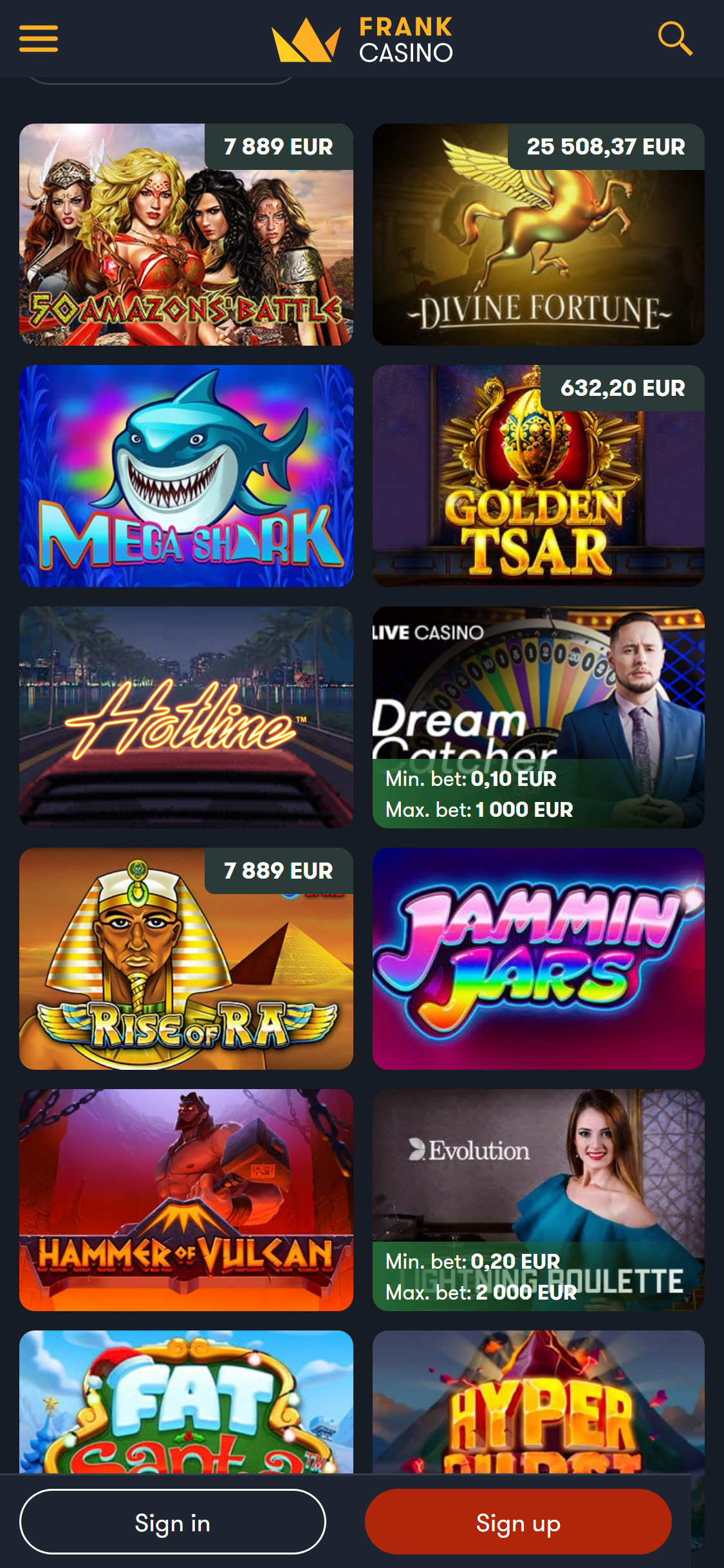Frank Casino Mobile Games Review