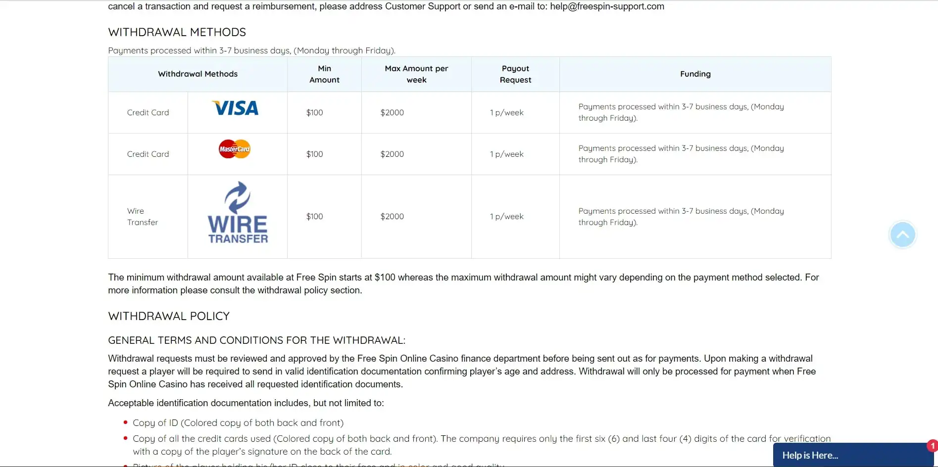 Freespin Casino Payment Methods