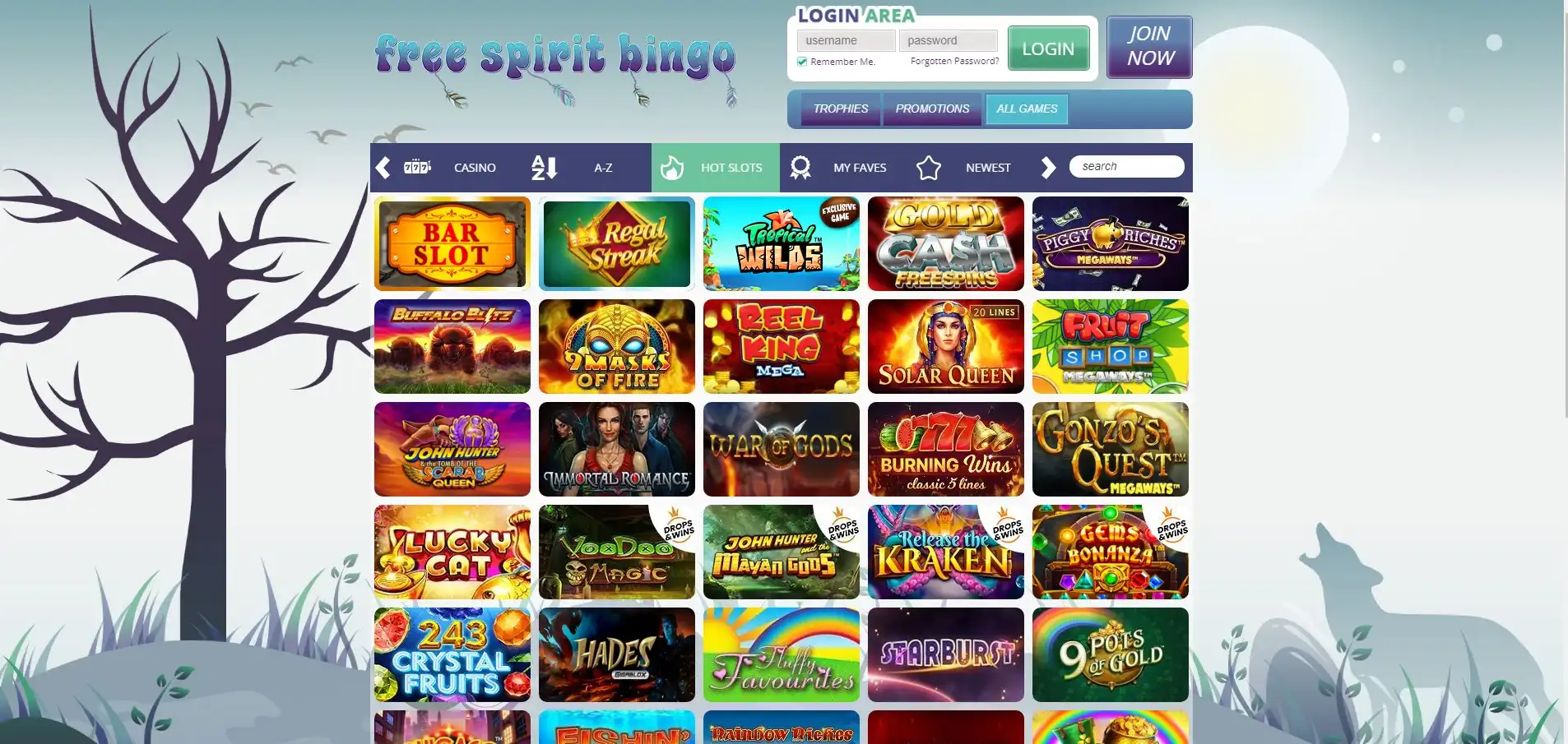 Free Spirit Bingo Casino Games