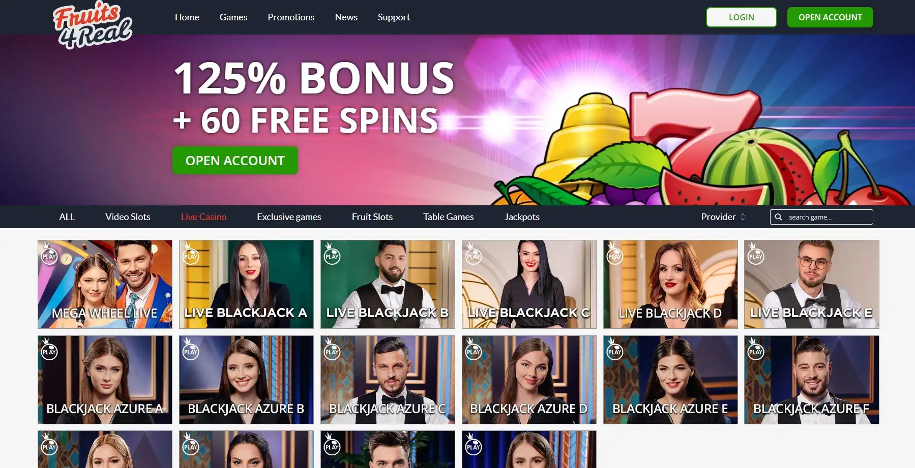 Fruits 4 Real Casino Live Dealer Games