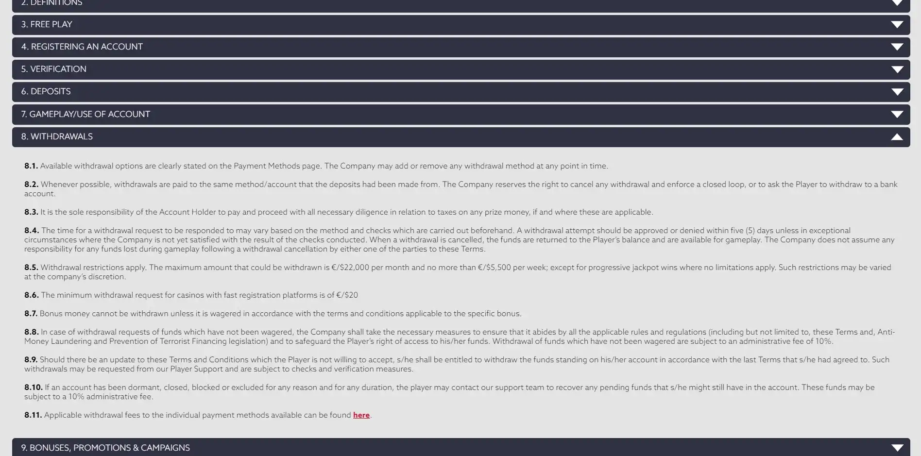 Funbet Casino Payment Methods
