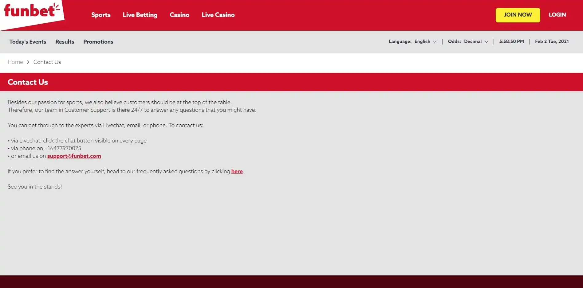 Funbet Casino Support