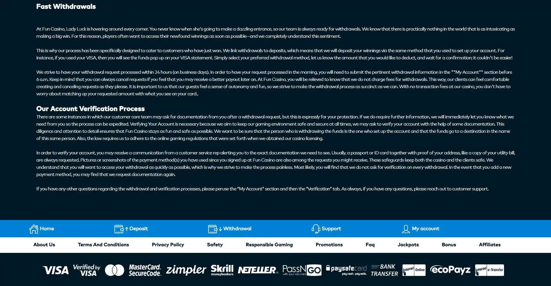 Fun Casino Payment Methods