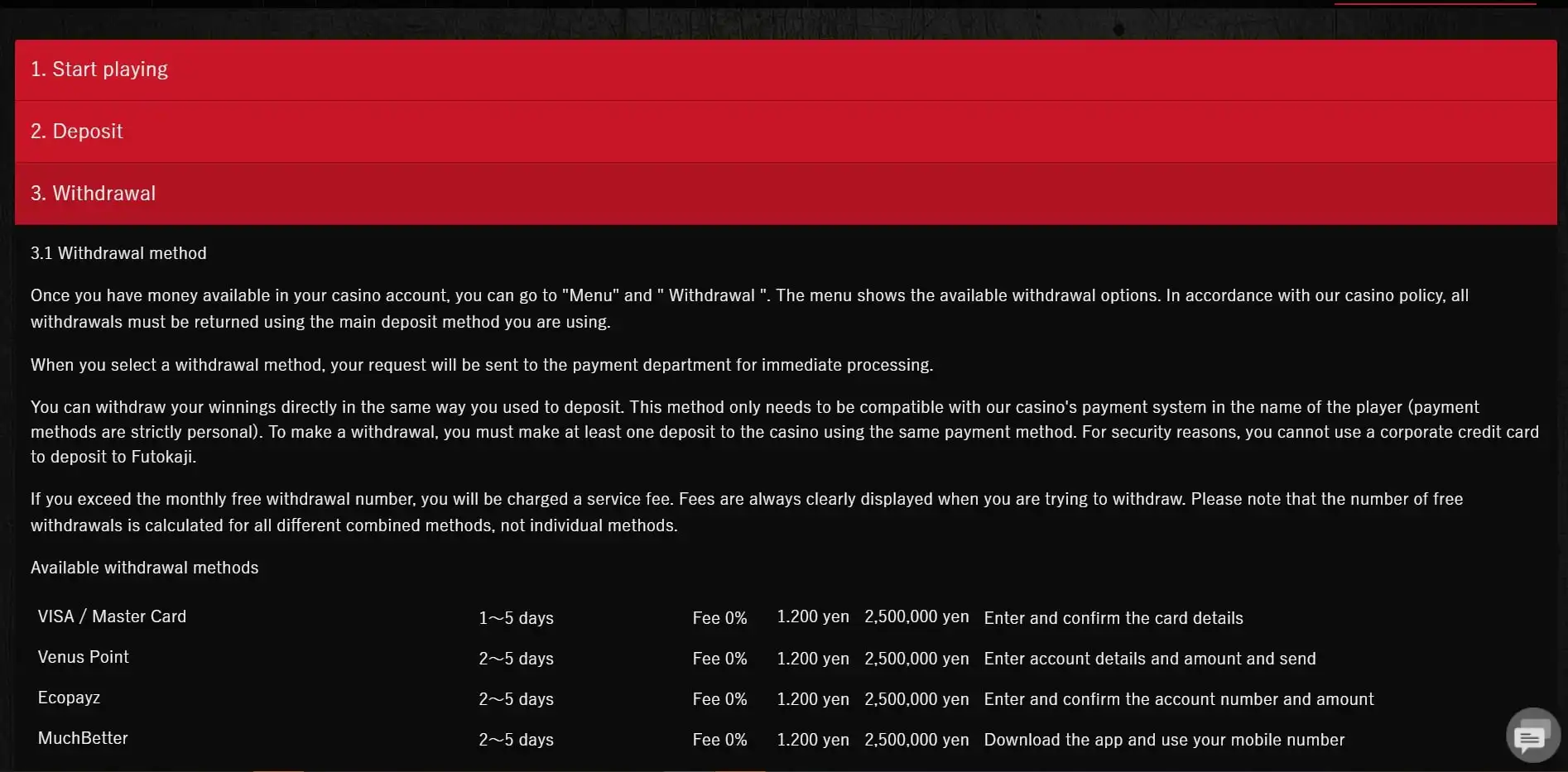 Futocasi Payment Methods
