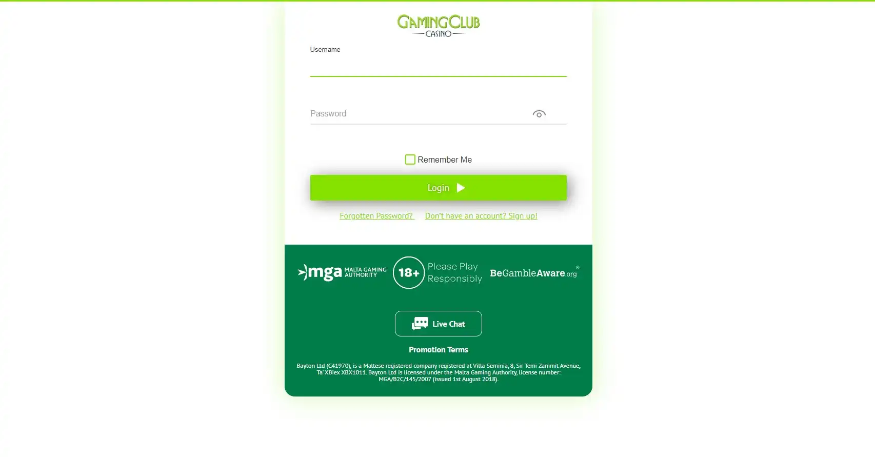 Gaming Club Casino Login