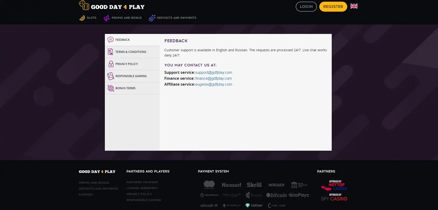 Good Day 4 Play Casino Support