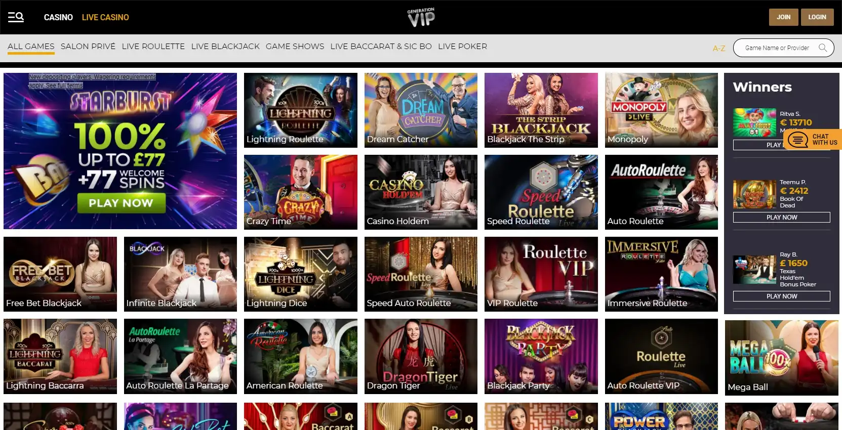 GenerationVIP Casino Live Dealer Games