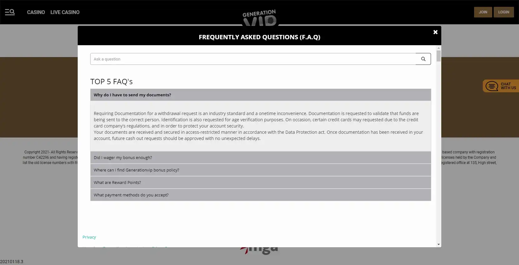 GenerationVIP Casino Support