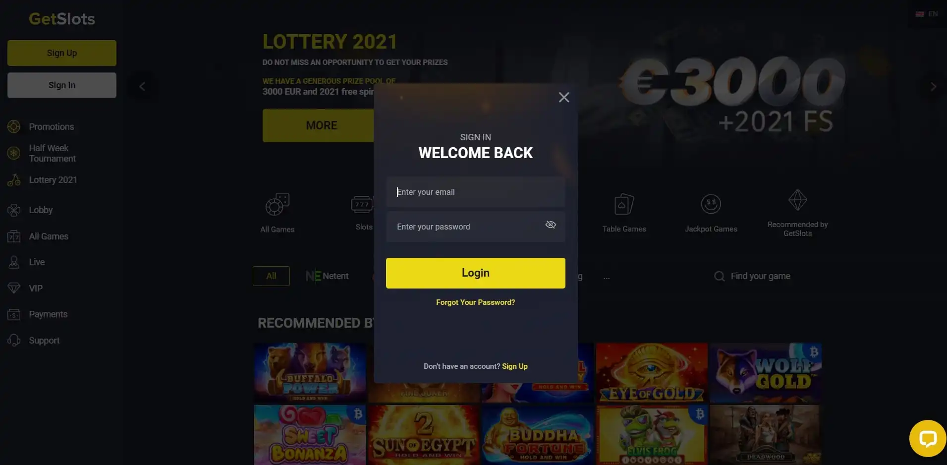 GetSlots Casino Login