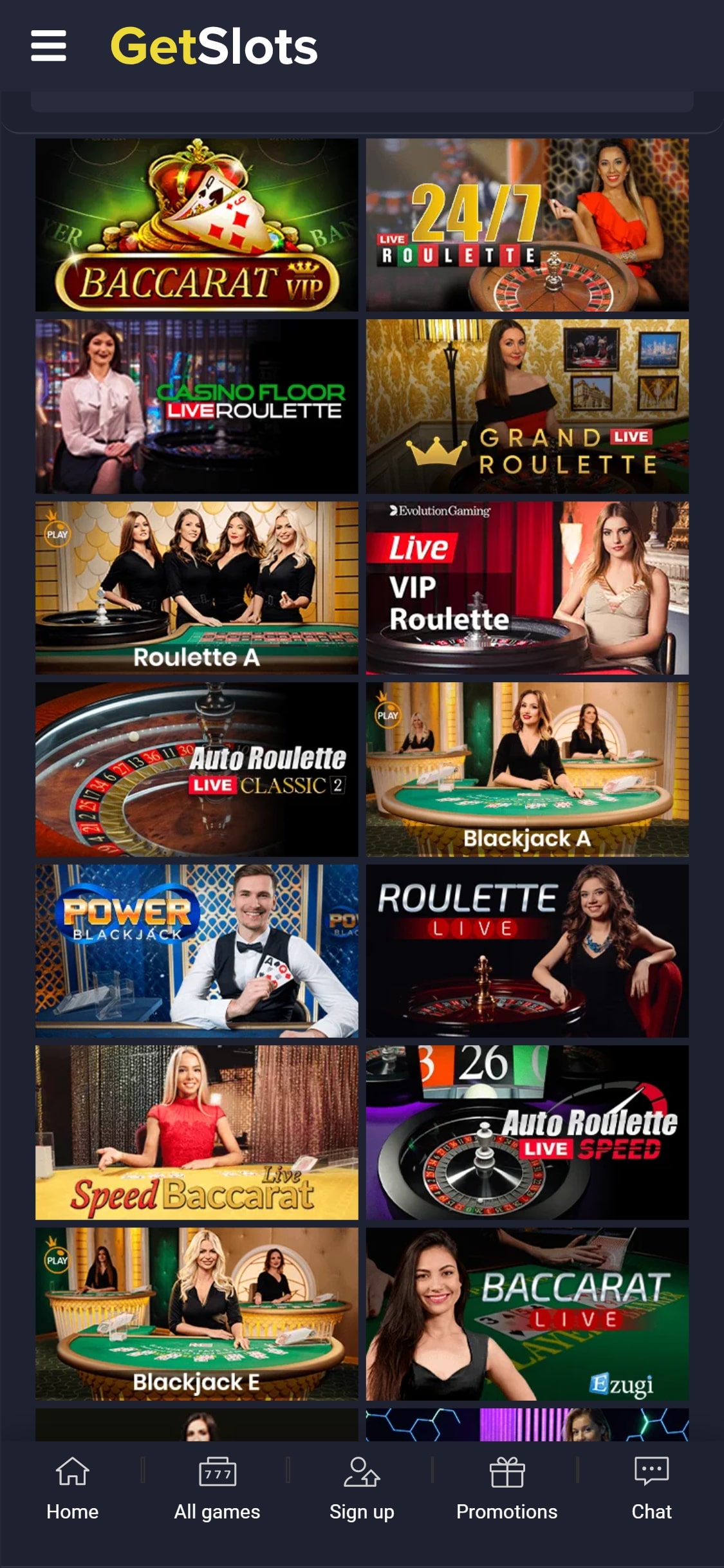 GetSlots Casino Mobile Live Dealer Games Review