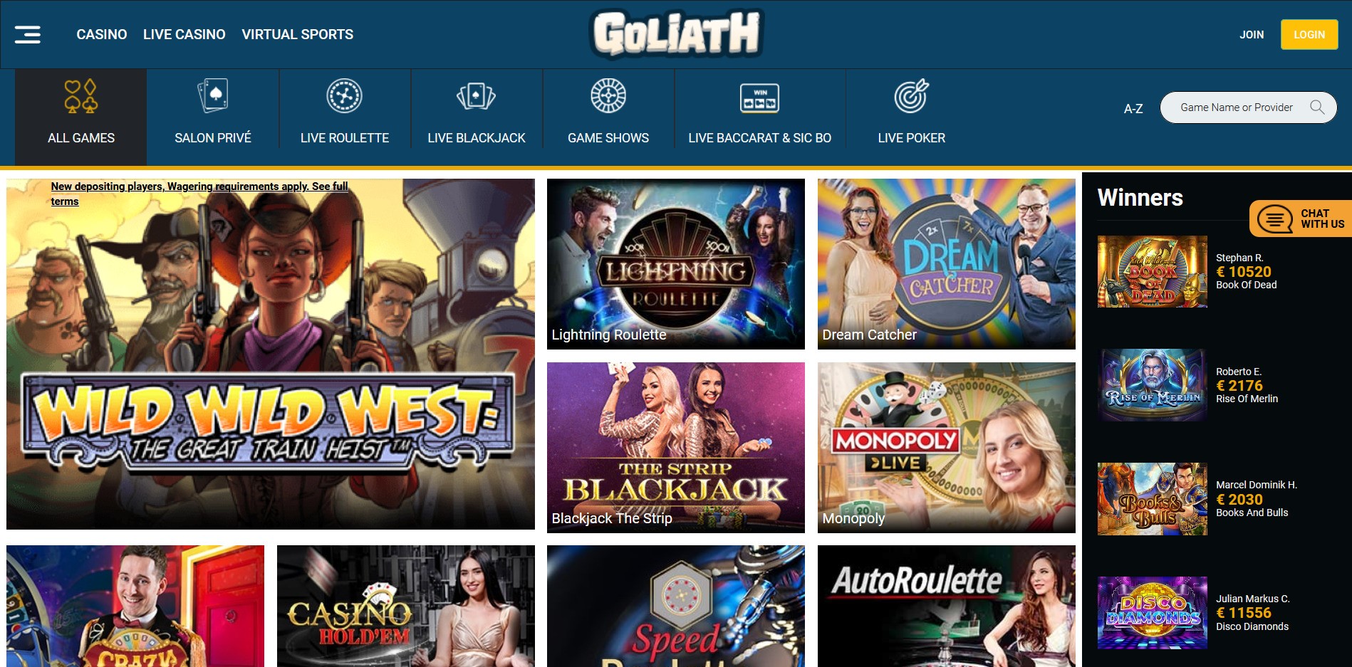 Goliath Casino Live Dealer Games
