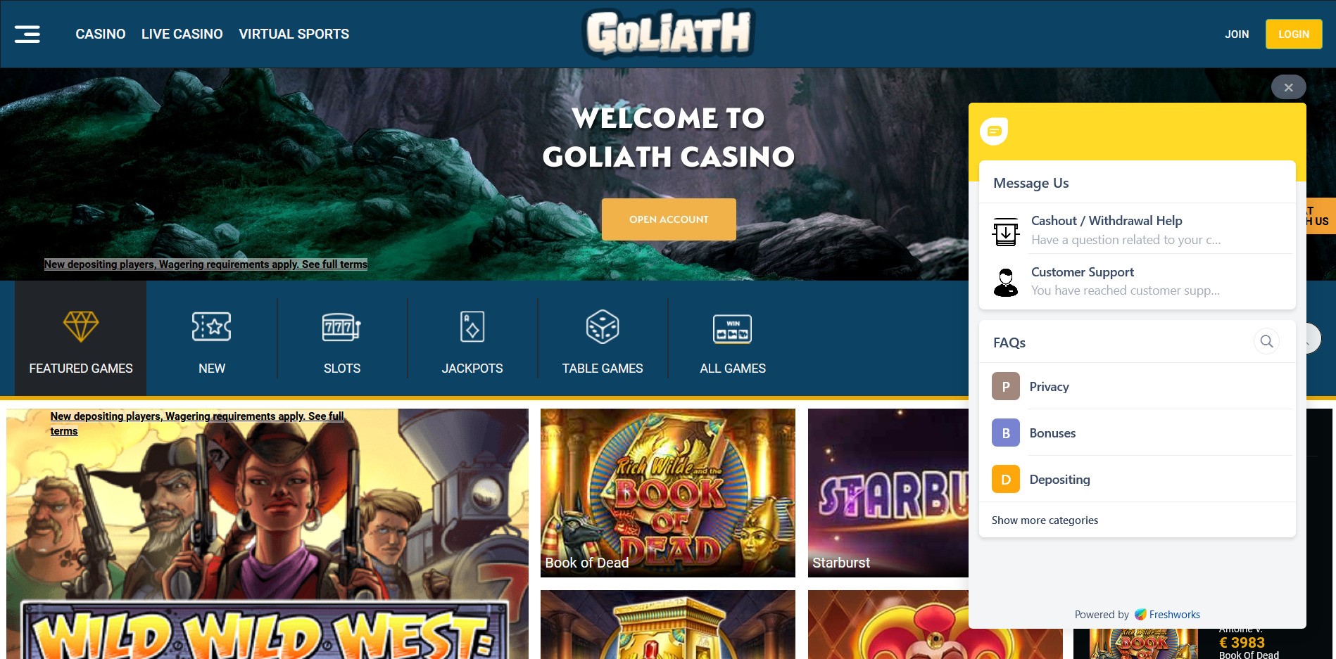 Goliath Casino Support