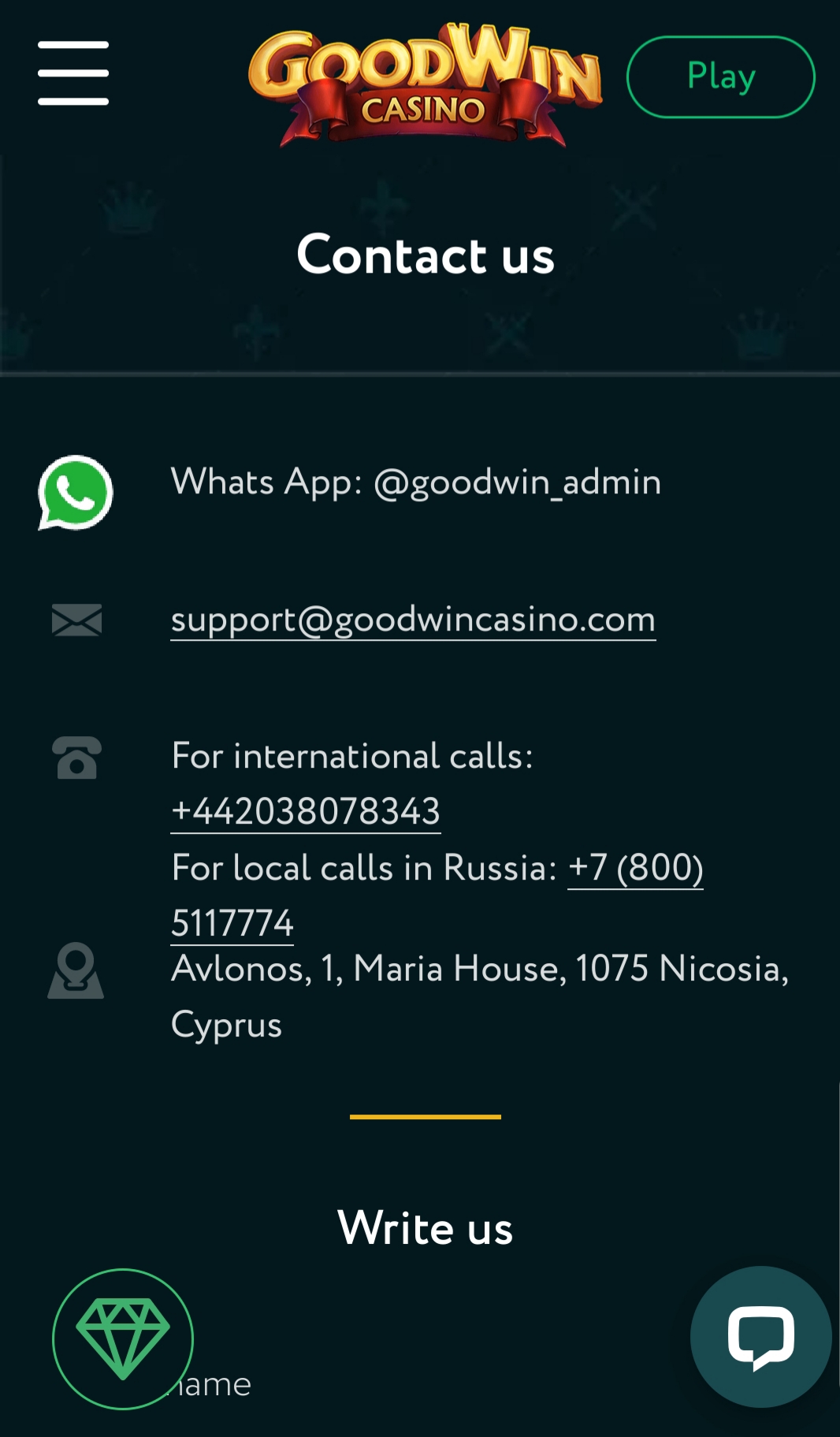 GoodWinCasino Mobile Support Review