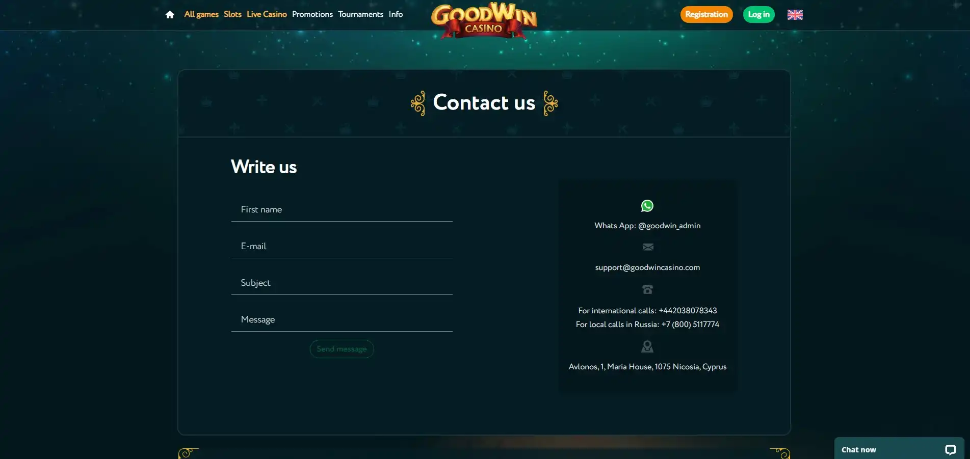 GoodWinCasino Support