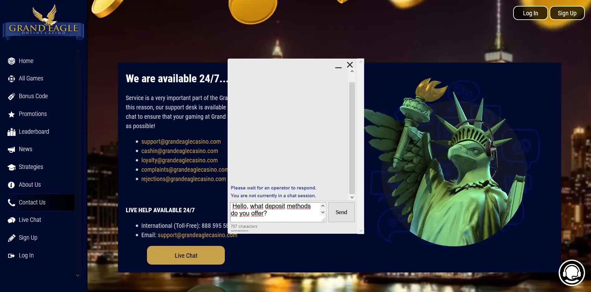 Grand Eagle Casino Support