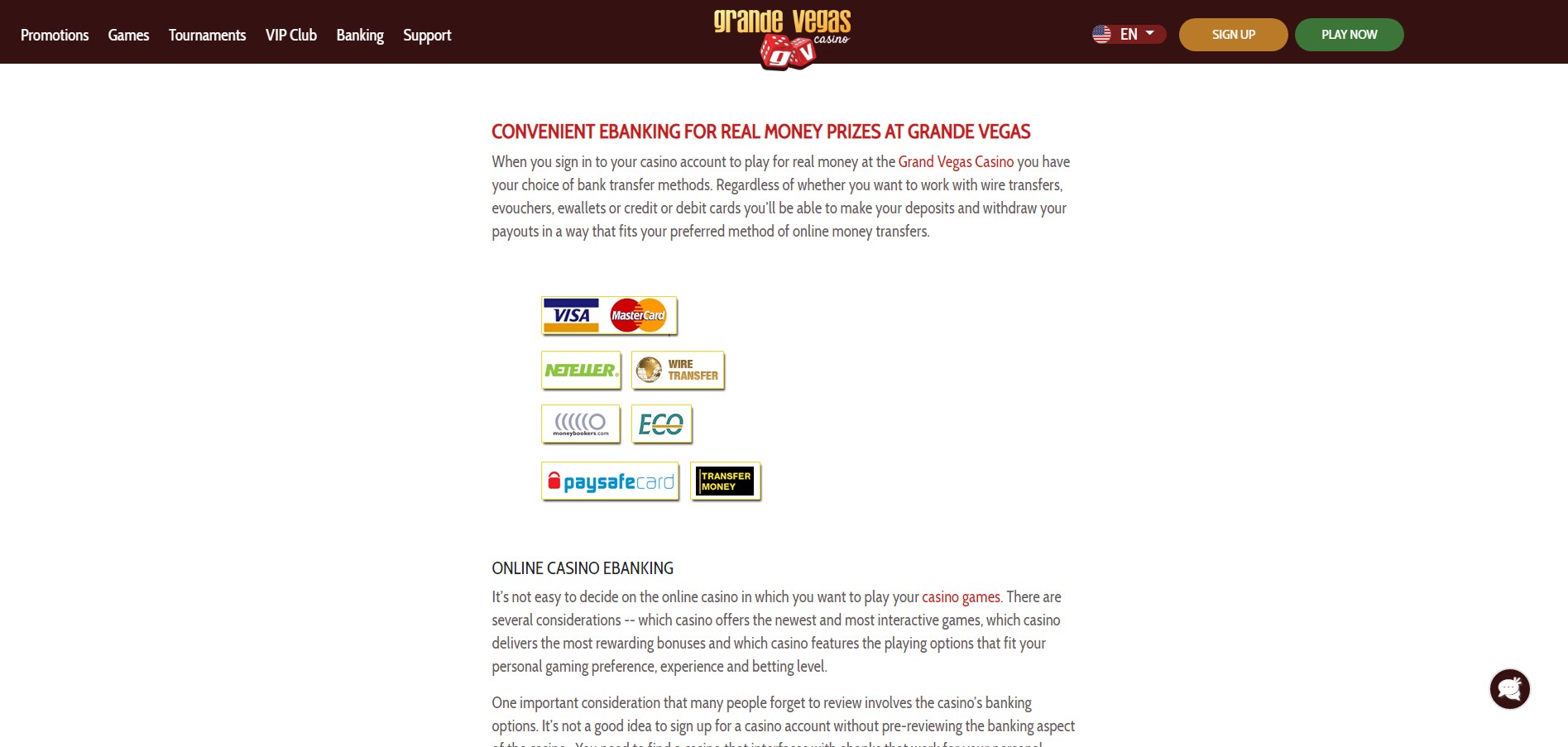 Grande Vegas Casino Payment Methods