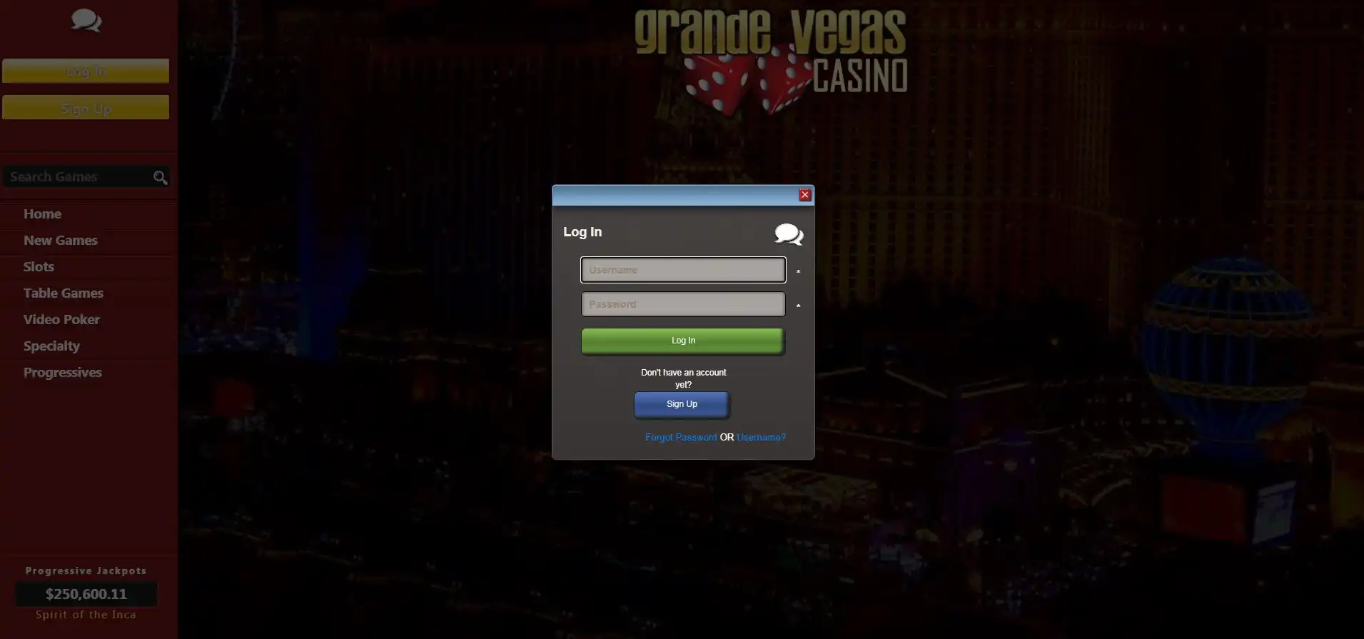 Grande Vegas Casino Login