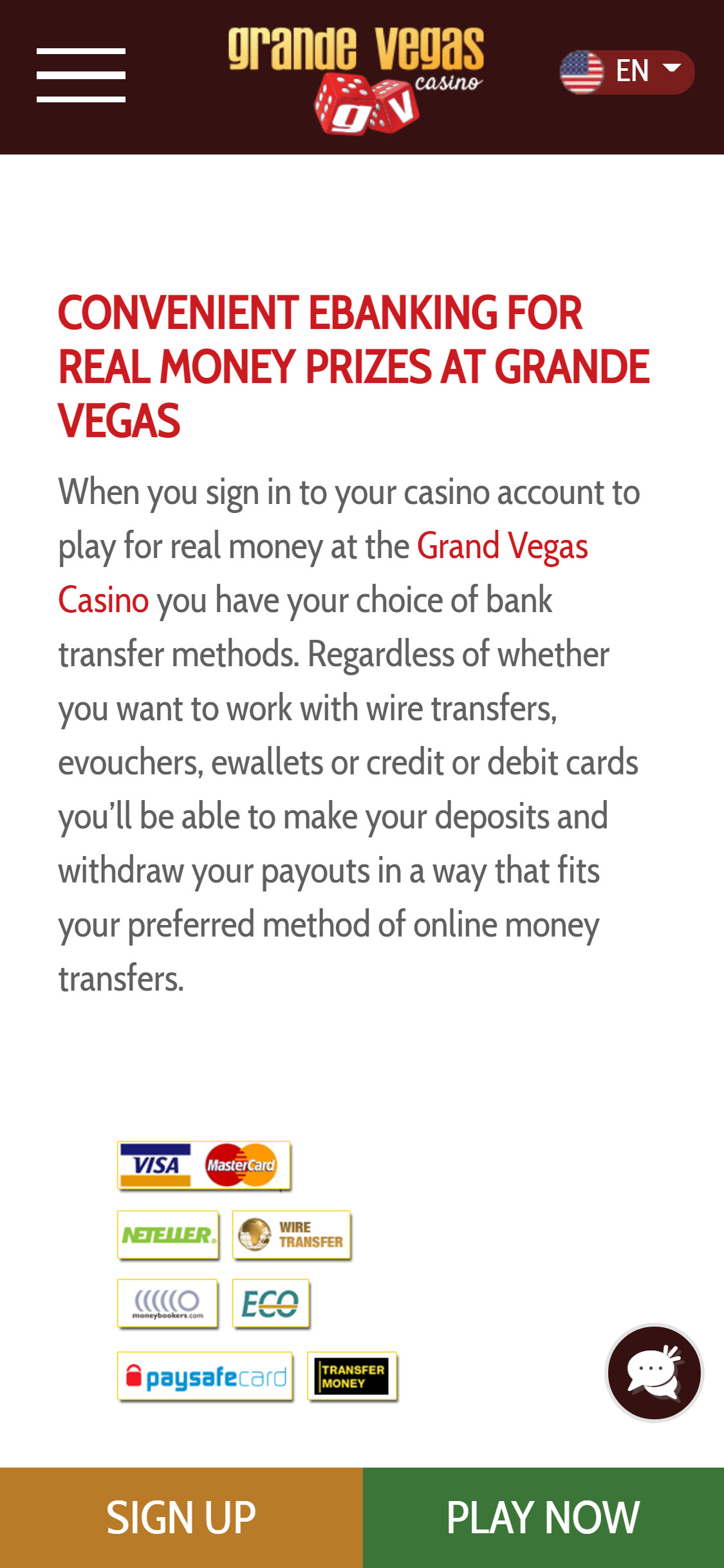 Grande Vegas Casino Mobile Payment Methods Review