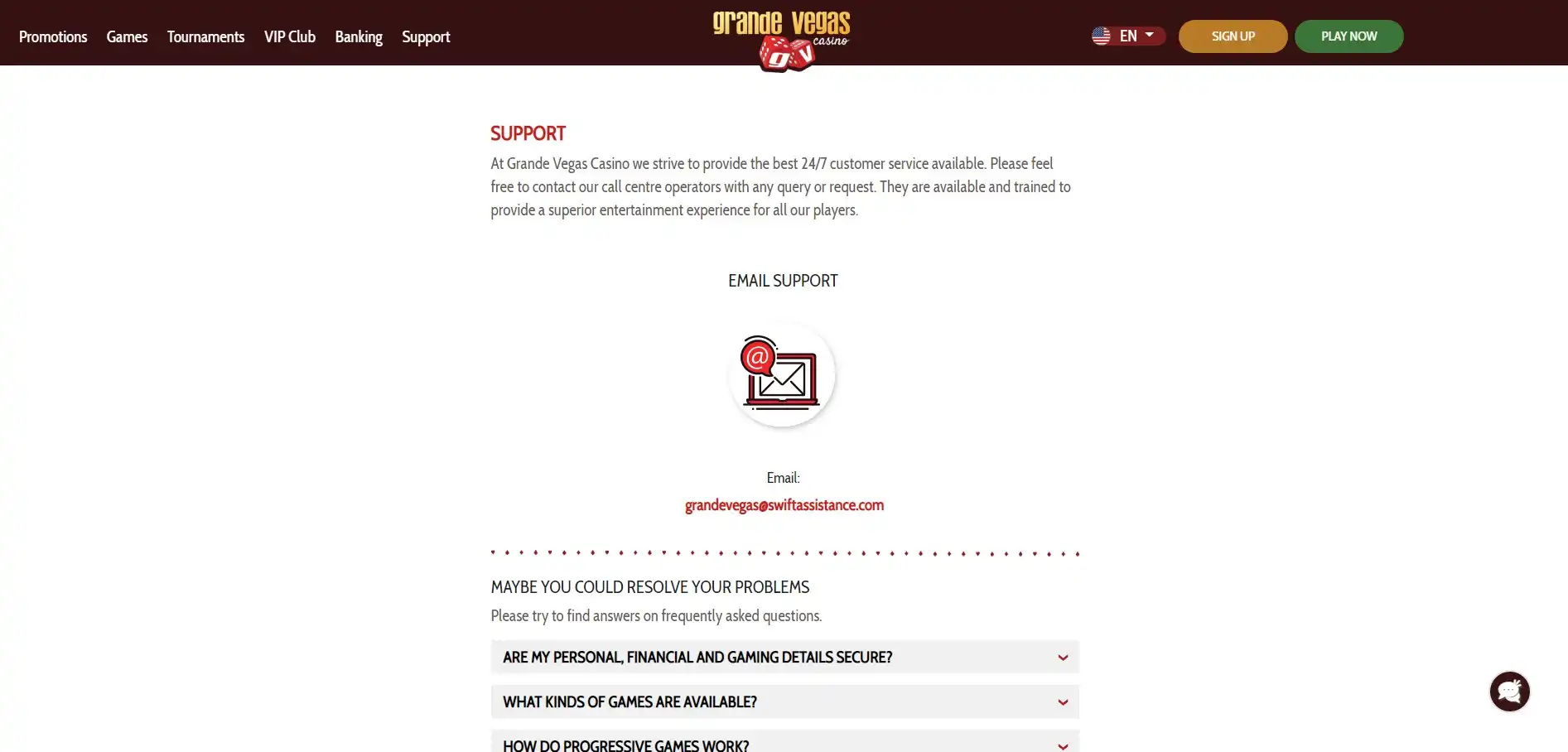 Grande Vegas Casino Support