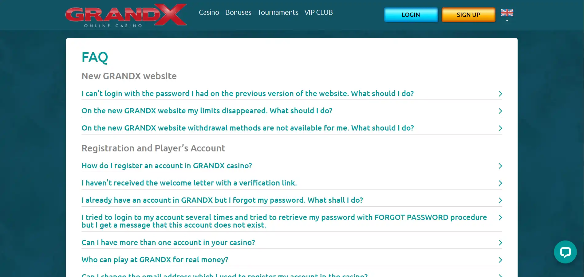 Grand X Casino Support