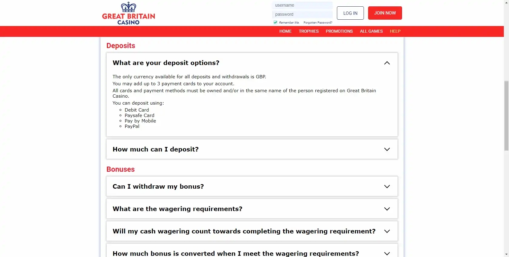 Great Britain Casino Payment Methods