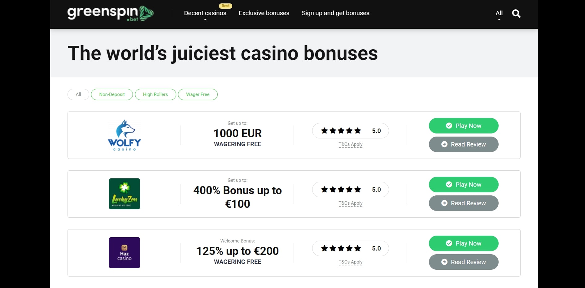 Greenspin Casino No Deposit Bonus