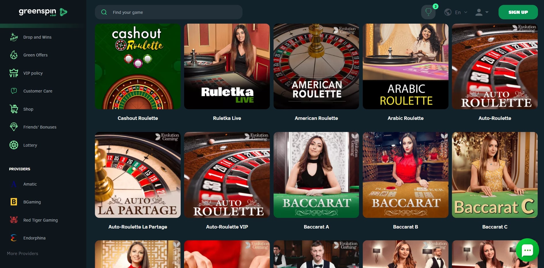 Greenspin Casino Live Dealer Games