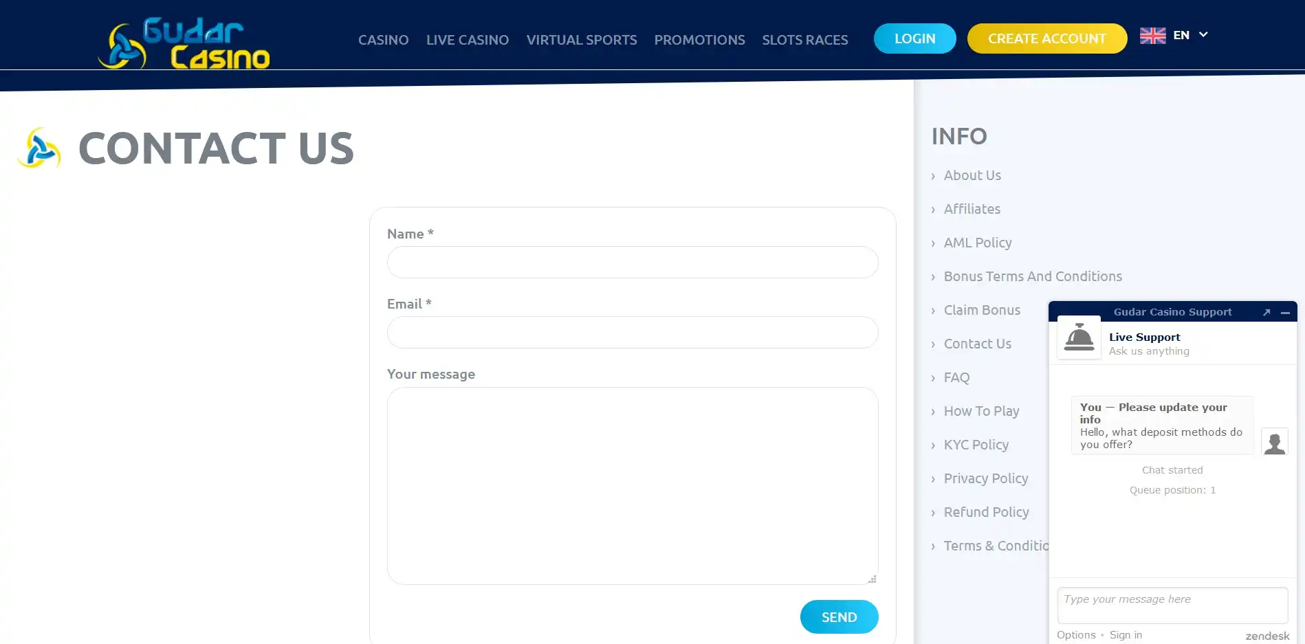 Gudar Casino Support