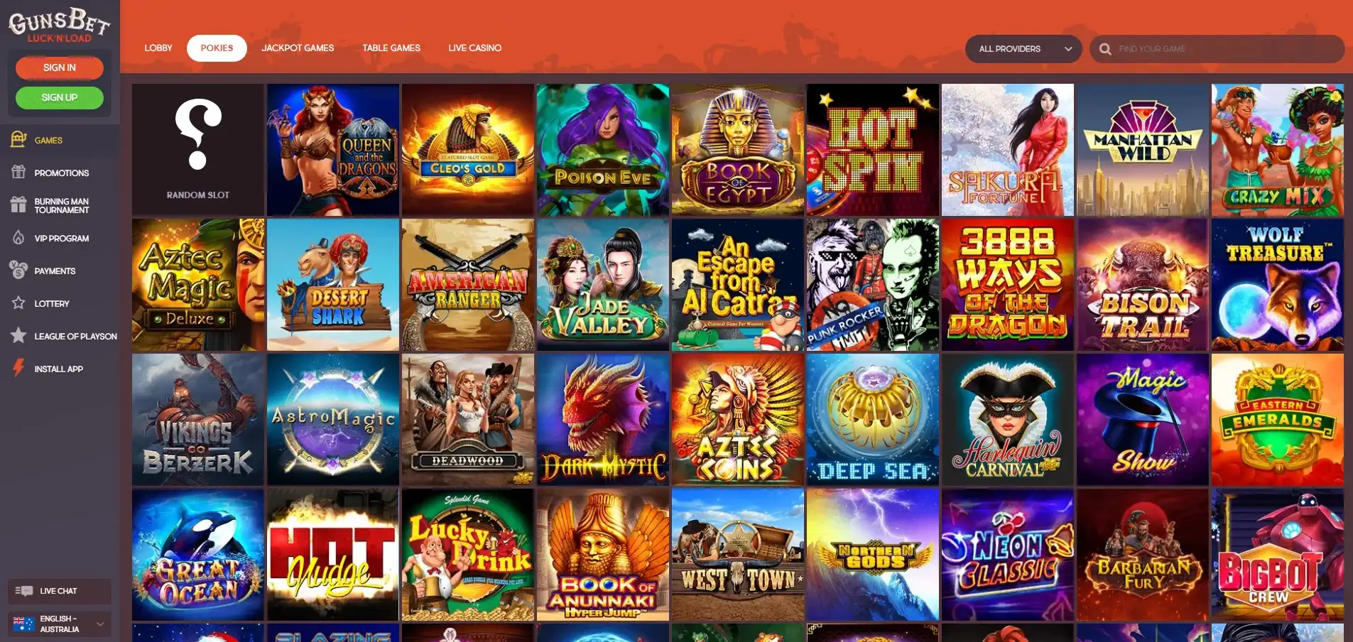 Guns Bet Casino Games