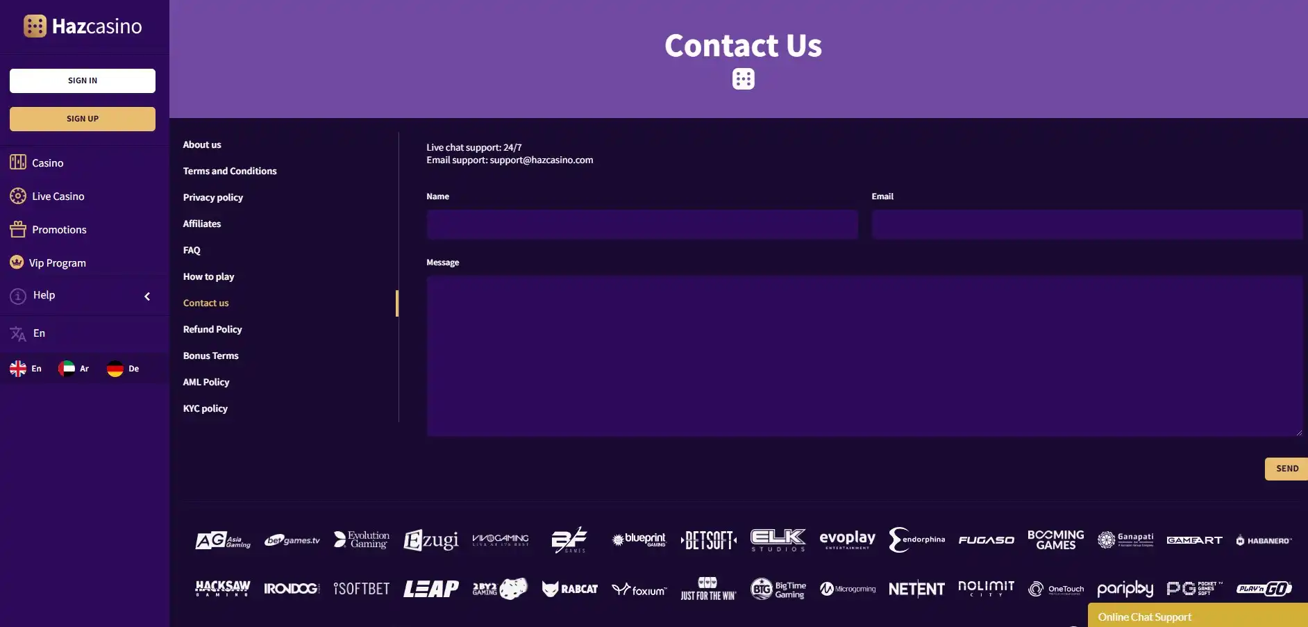 Haz Casino Support