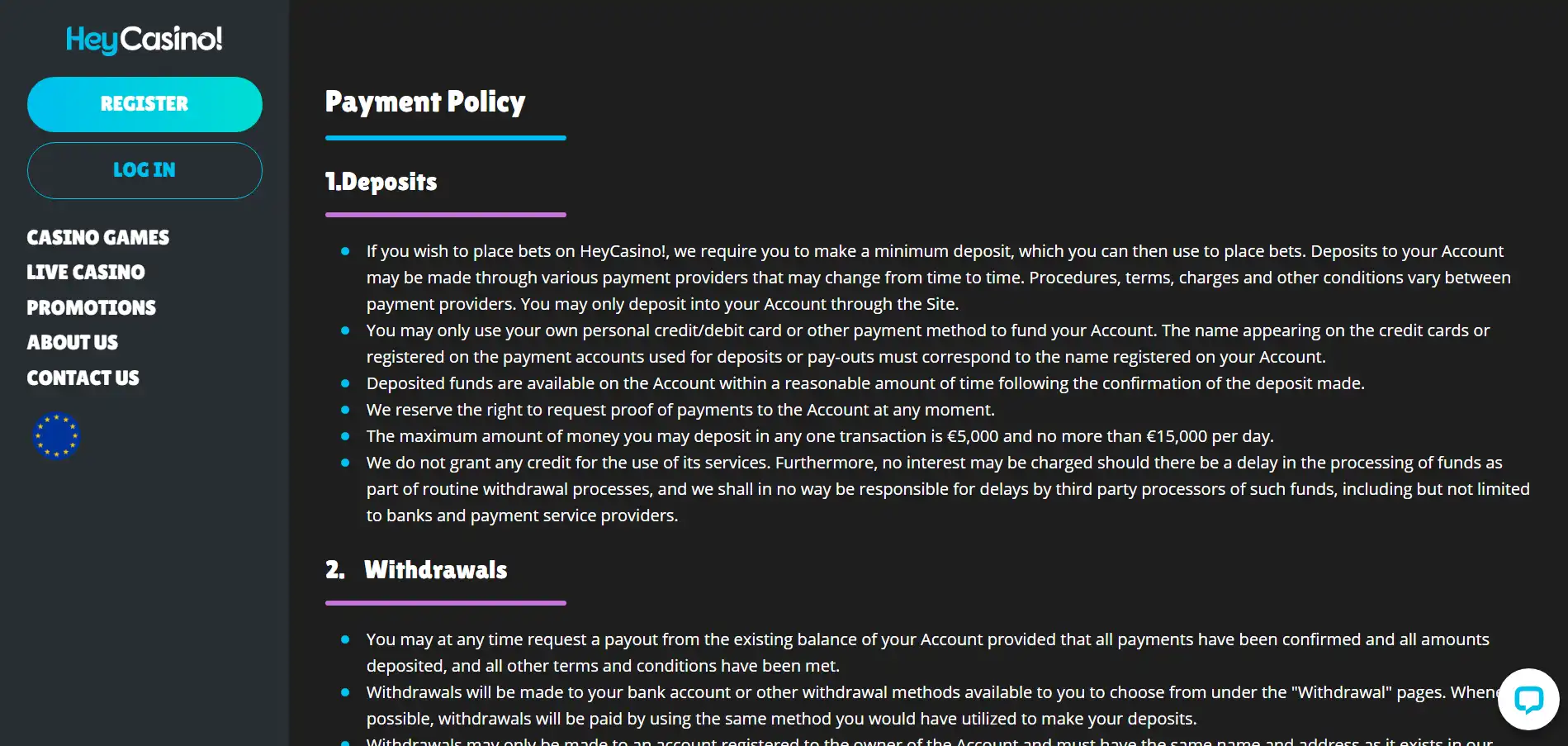 HeyCasino! Payment Methods
