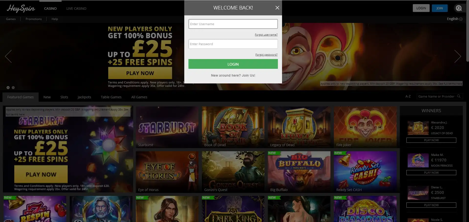 HeySpin Casino Login