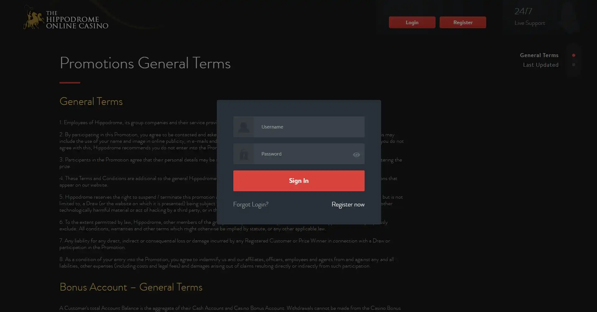 Hippodrome Online Casino Login