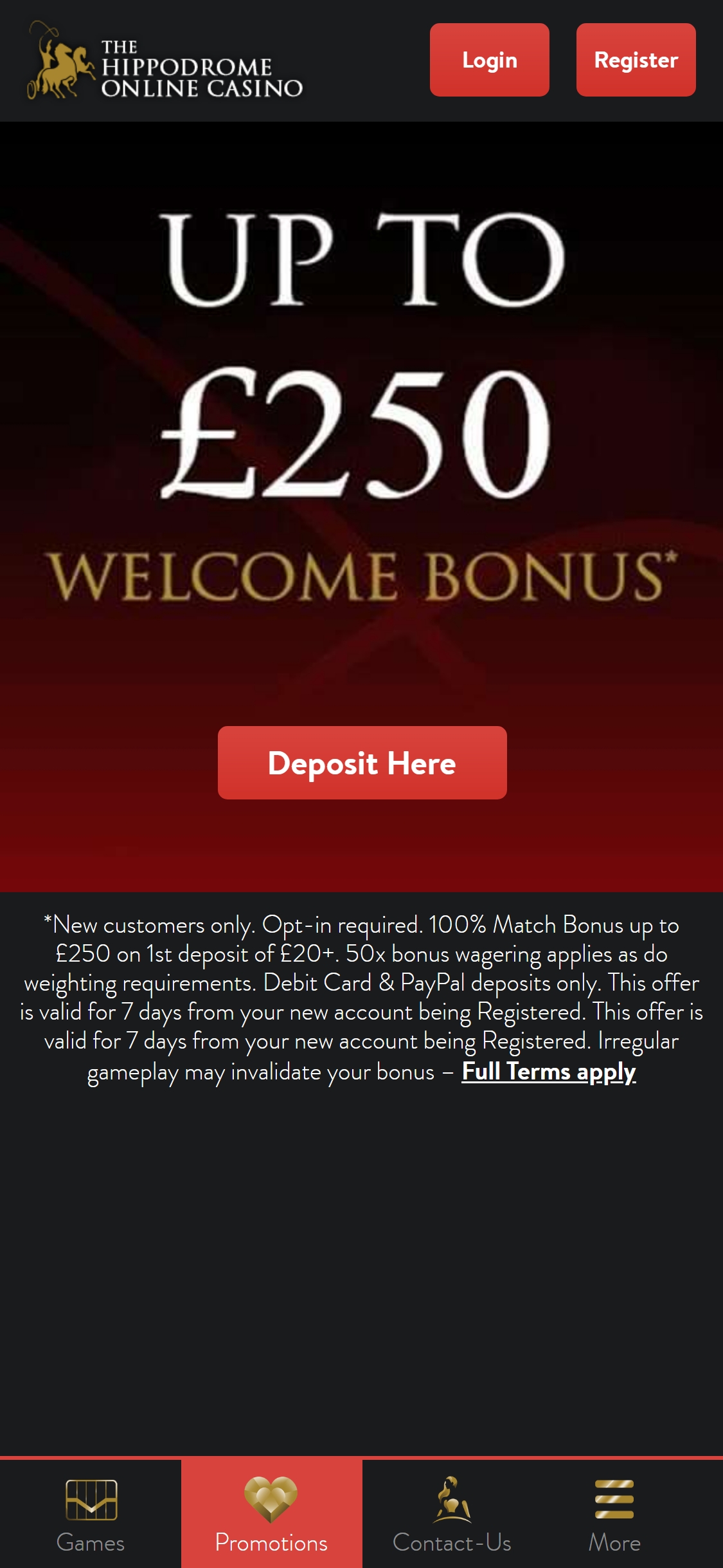 Hippodrome Online Casino Mobile No Deposit Bonus Review