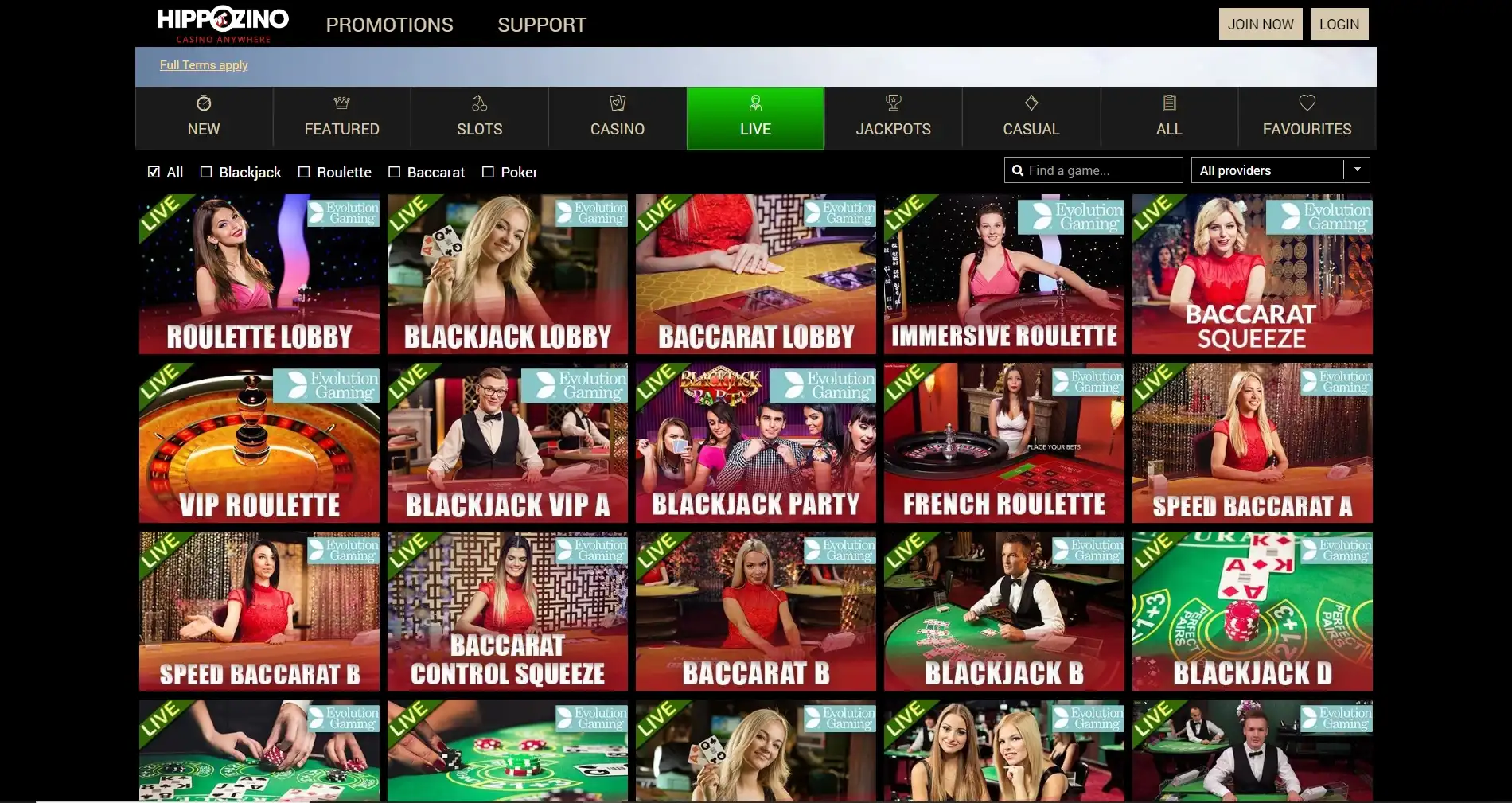 Hippozino Casino Live Dealer Games