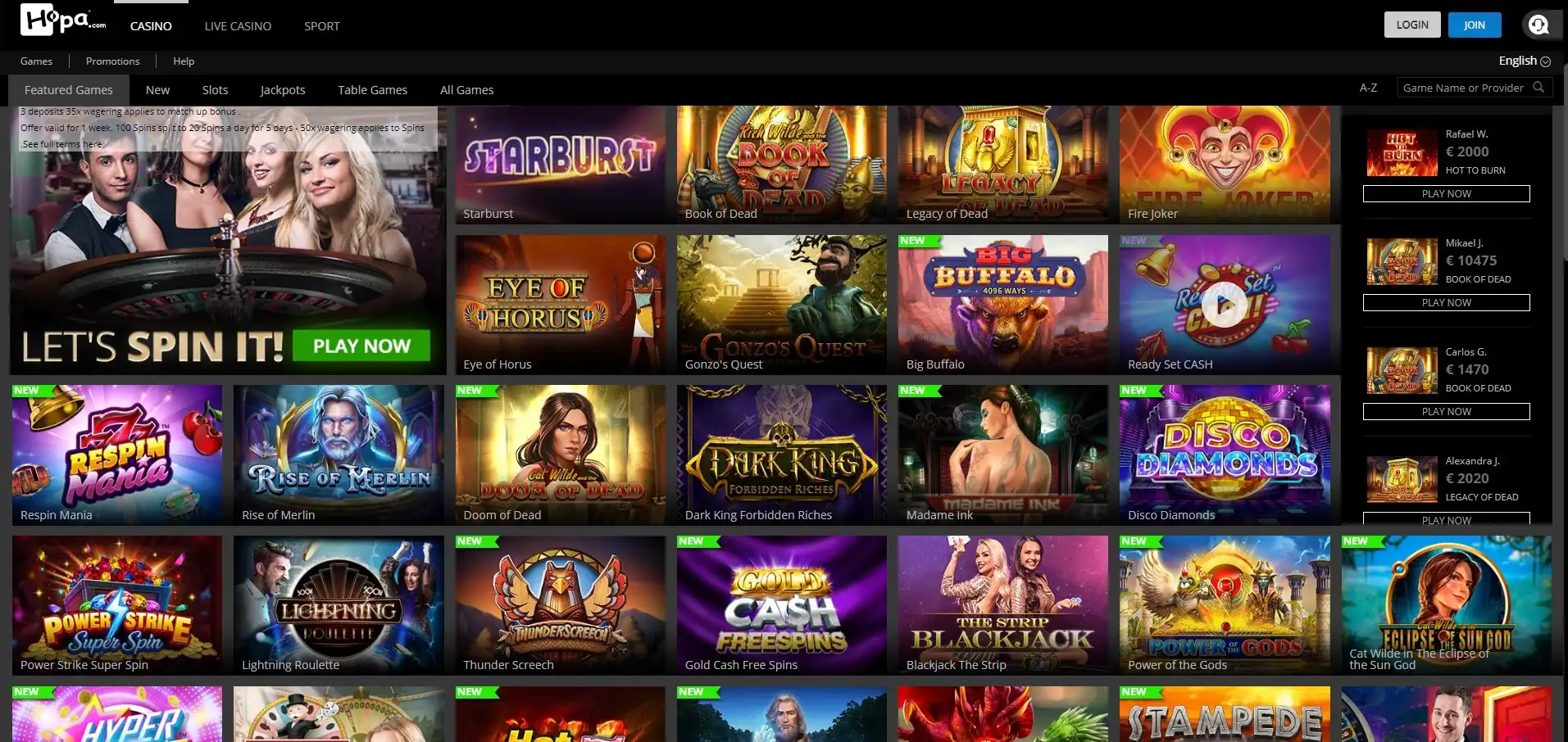 Hopa Casino Games
