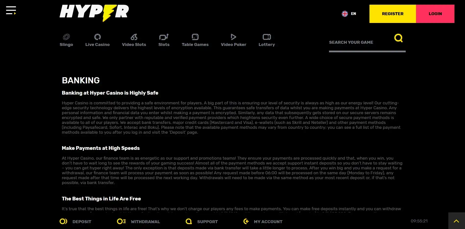Hyper Casino Payment Methods