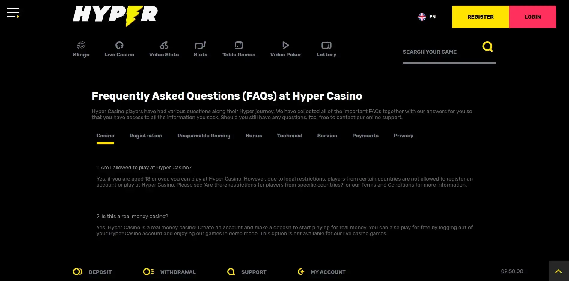 Hyper Casino Support