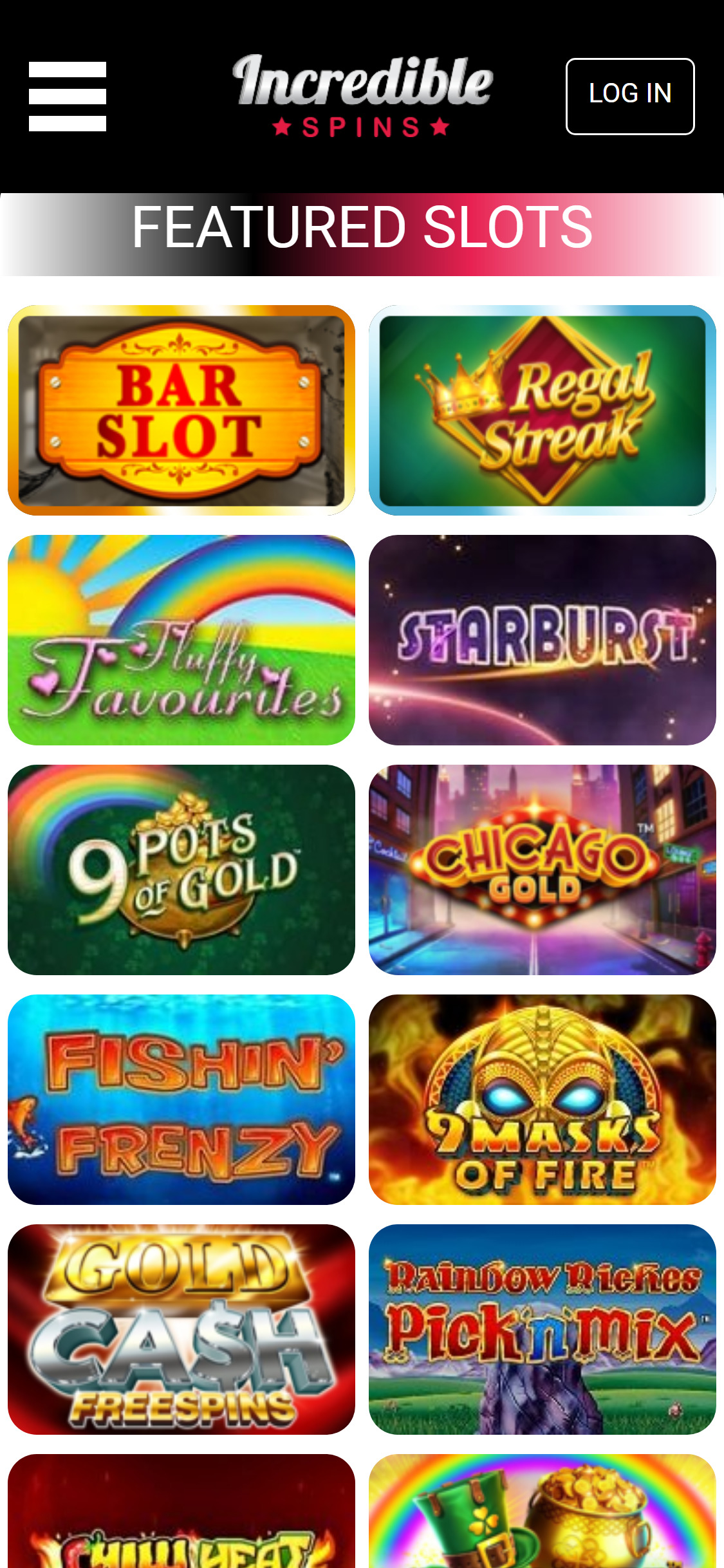 Incredible Spins Casino Mobile Games Review