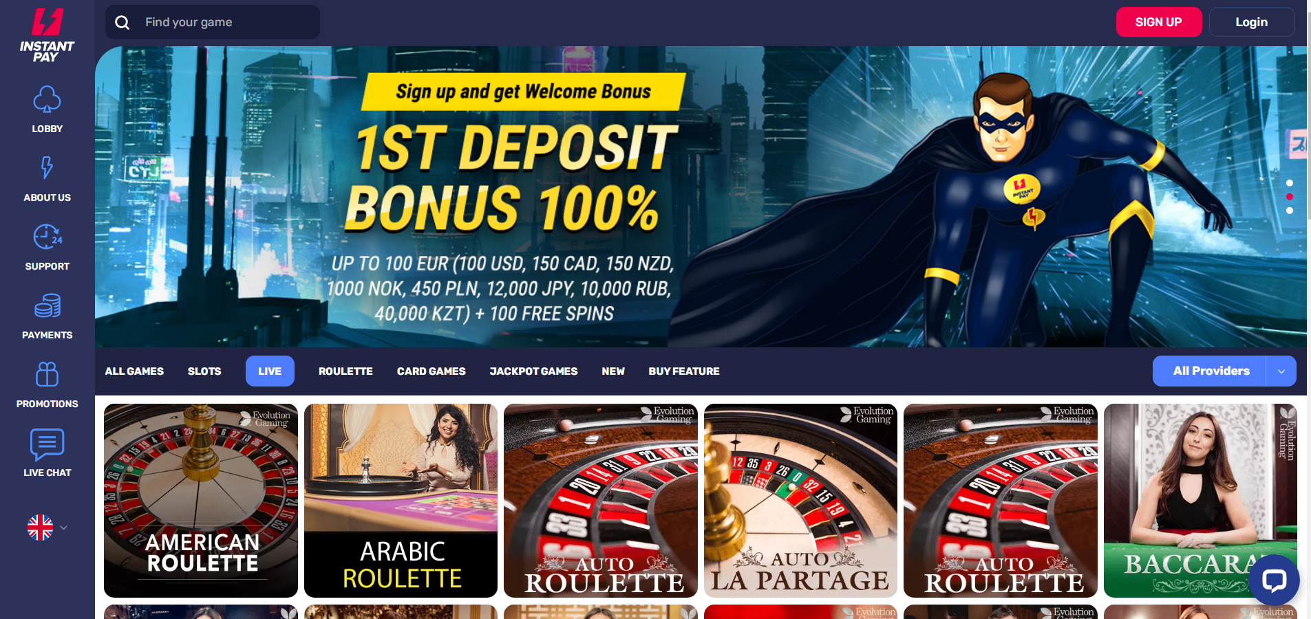 Instant Pay Casino Live Dealer Games