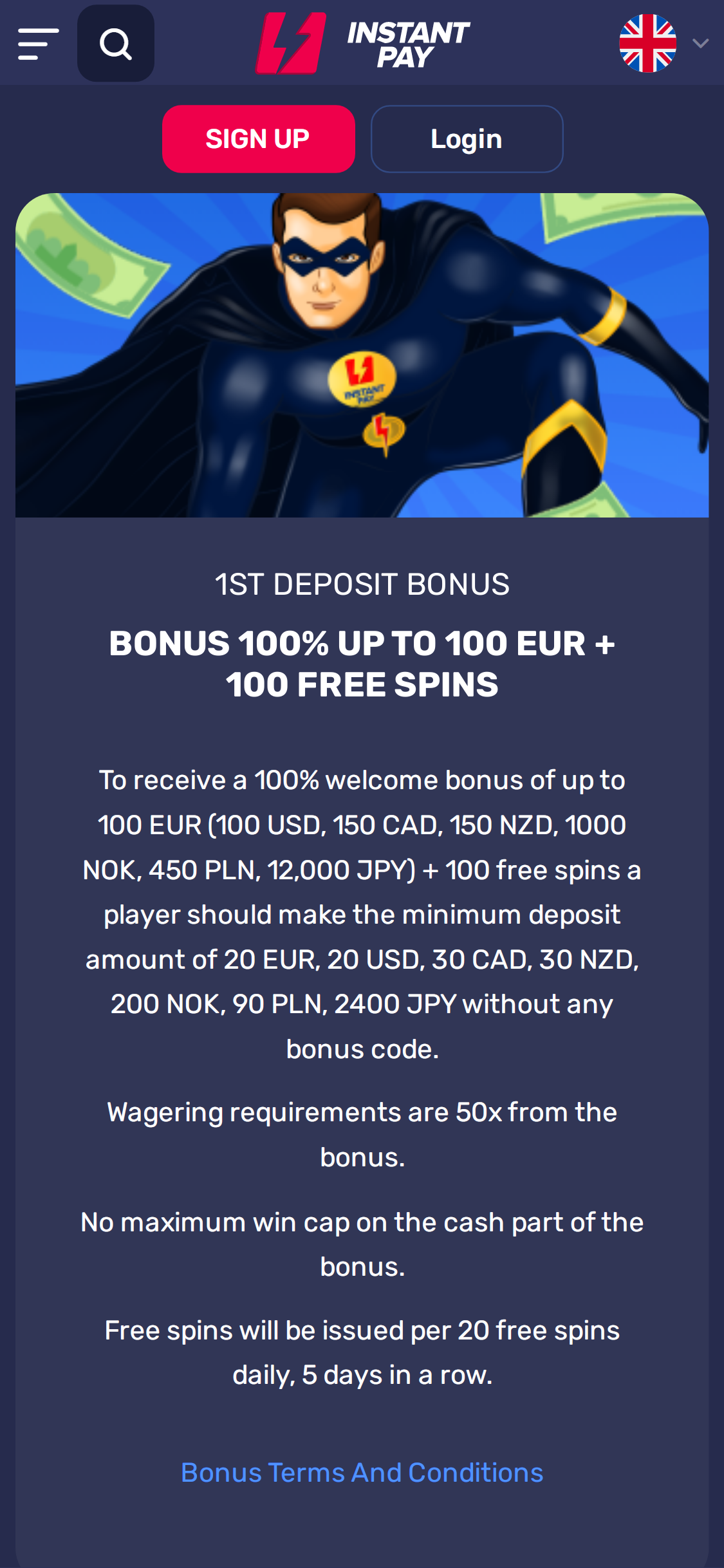Instant Pay Casino Mobile No Deposit Bonus Review