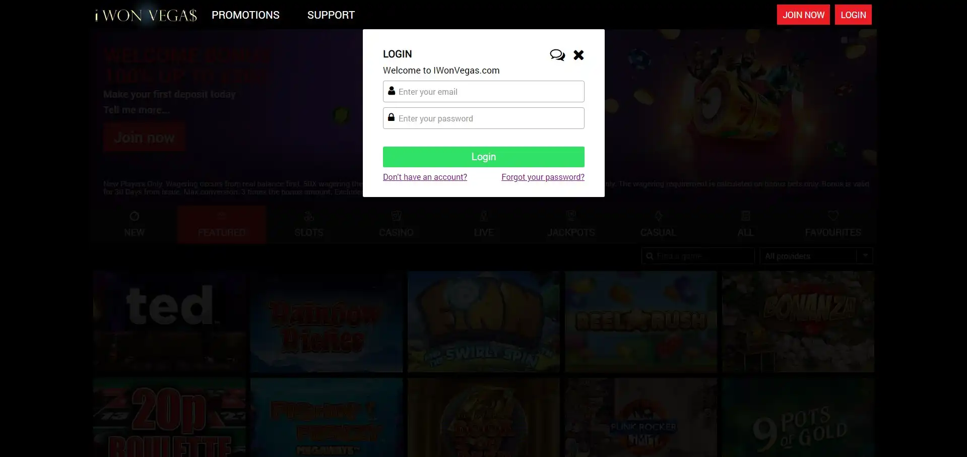 iWonVegas Casino Login